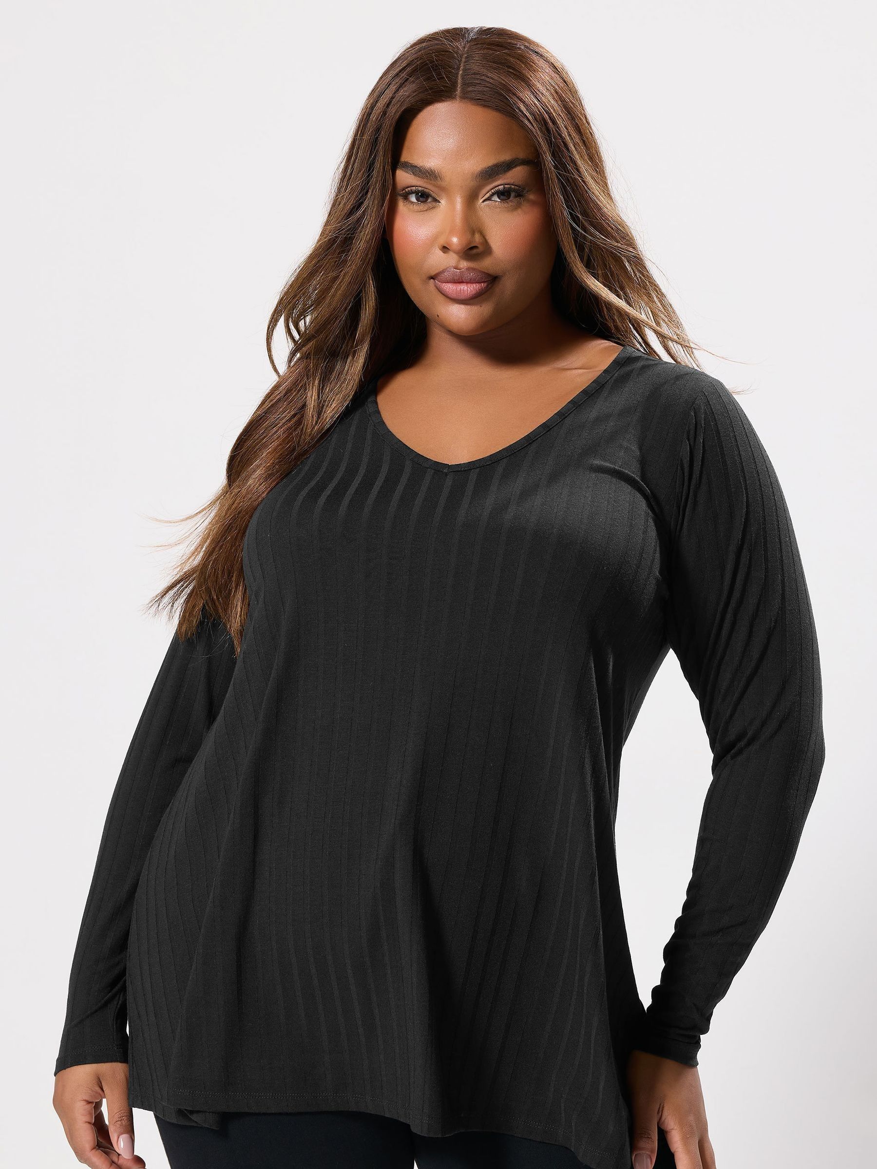 Yours Curve Plunge Neck Ribbed Swing T-Shirt