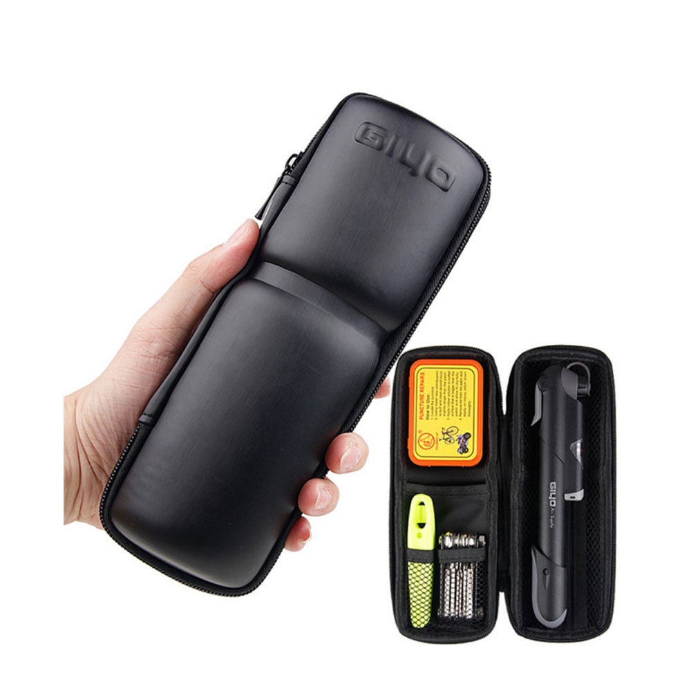 12in1 Velo Fahrrad Flickzeug Werkzeug Kit Tasche mit Luftpumpe / Reifenreparatur-Set / Multitool - Schwarz