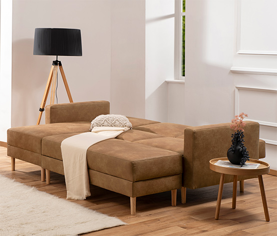 Federkern-Eckschlafsofa »Just Relax« mit Stauraumbank, cognac
