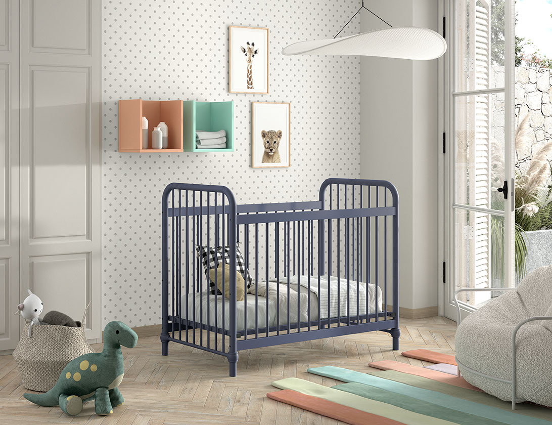 Babybett BRONXX - denimblau matt - Metall - 60x120 cm