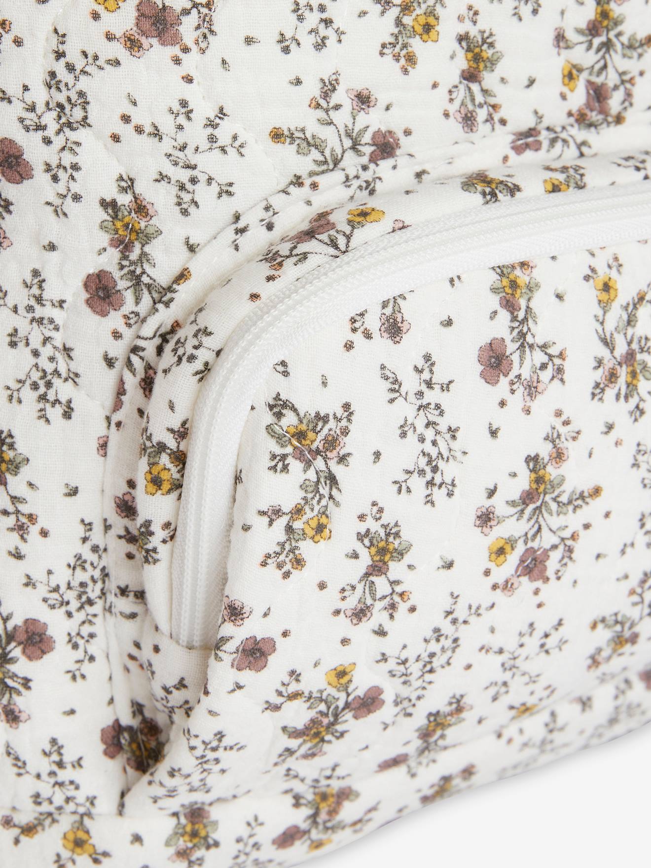 Mochila estampada com flores bege claro