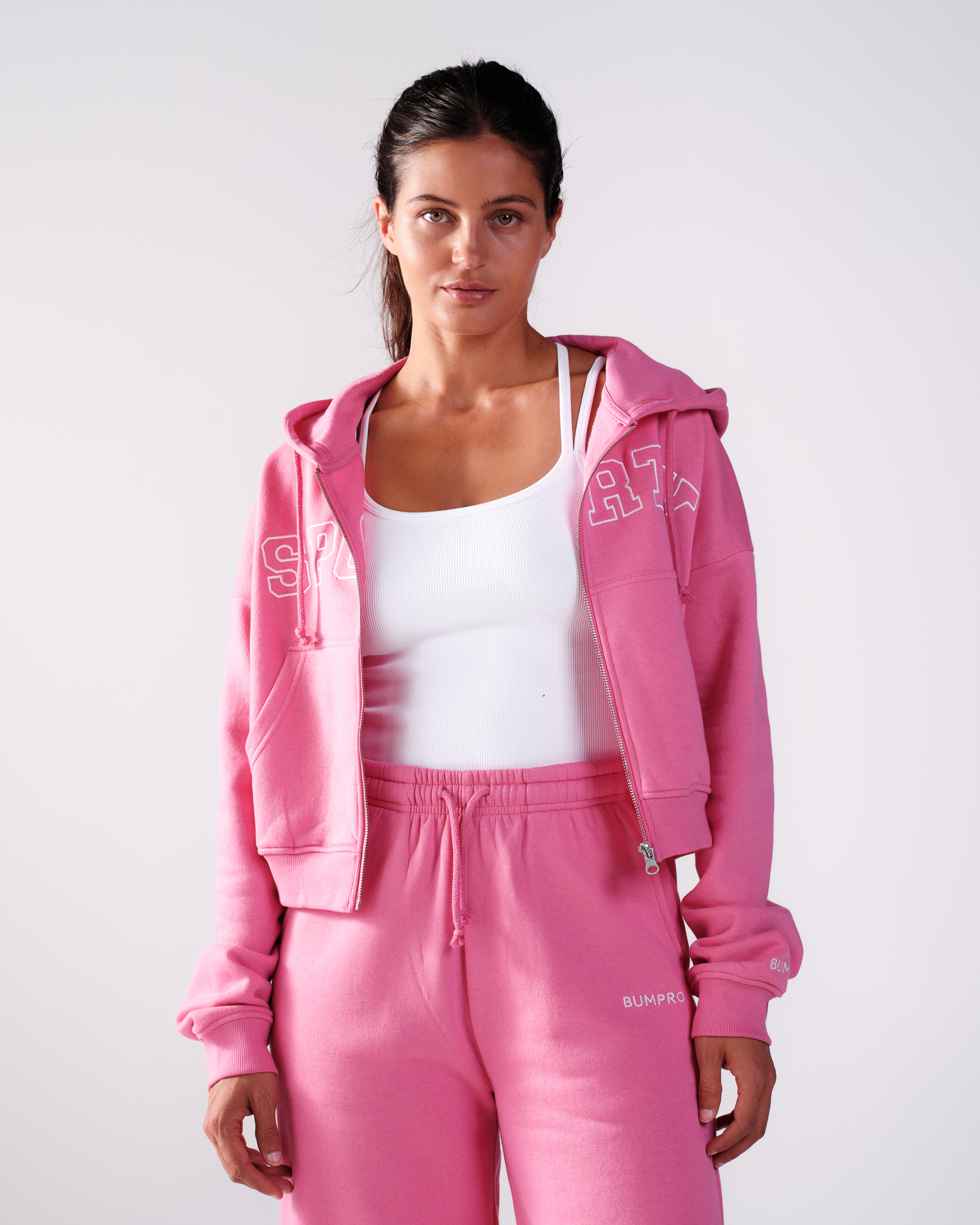 Bumpro Cropped Zip Hoodie Pink Carmine\Sporty