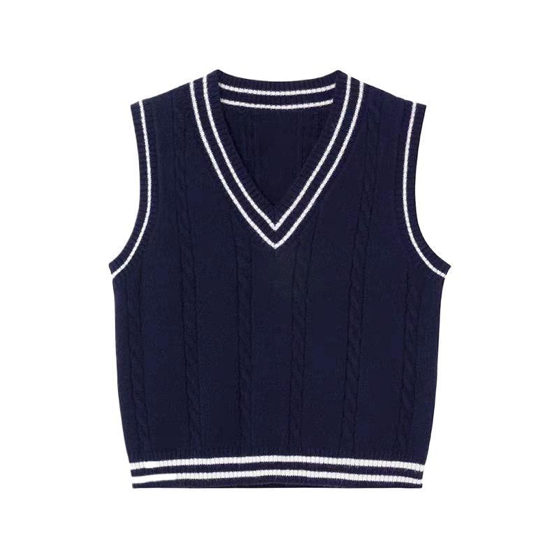 HYAKU - V-hals gestreept kabelgebreid vest