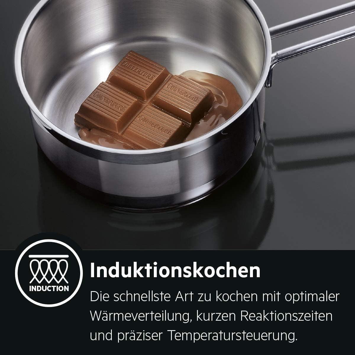 AEG IKE64450XB Elektro-Kochfeld/60 cm/Glasfarbe Schwarz/Induktionskochfeld mit Power-Funktion/3stufige Restwärmeanzeige/autarkes Kochfeld/Edelstahlrahmen