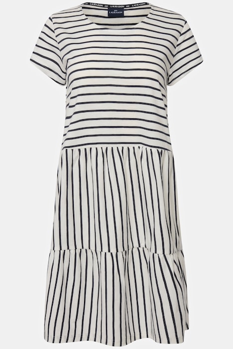 Jersey-Kleid, A-Line, Ringel, Rundhals, Volants, Halbarm, OEKO-TEX Made in Green