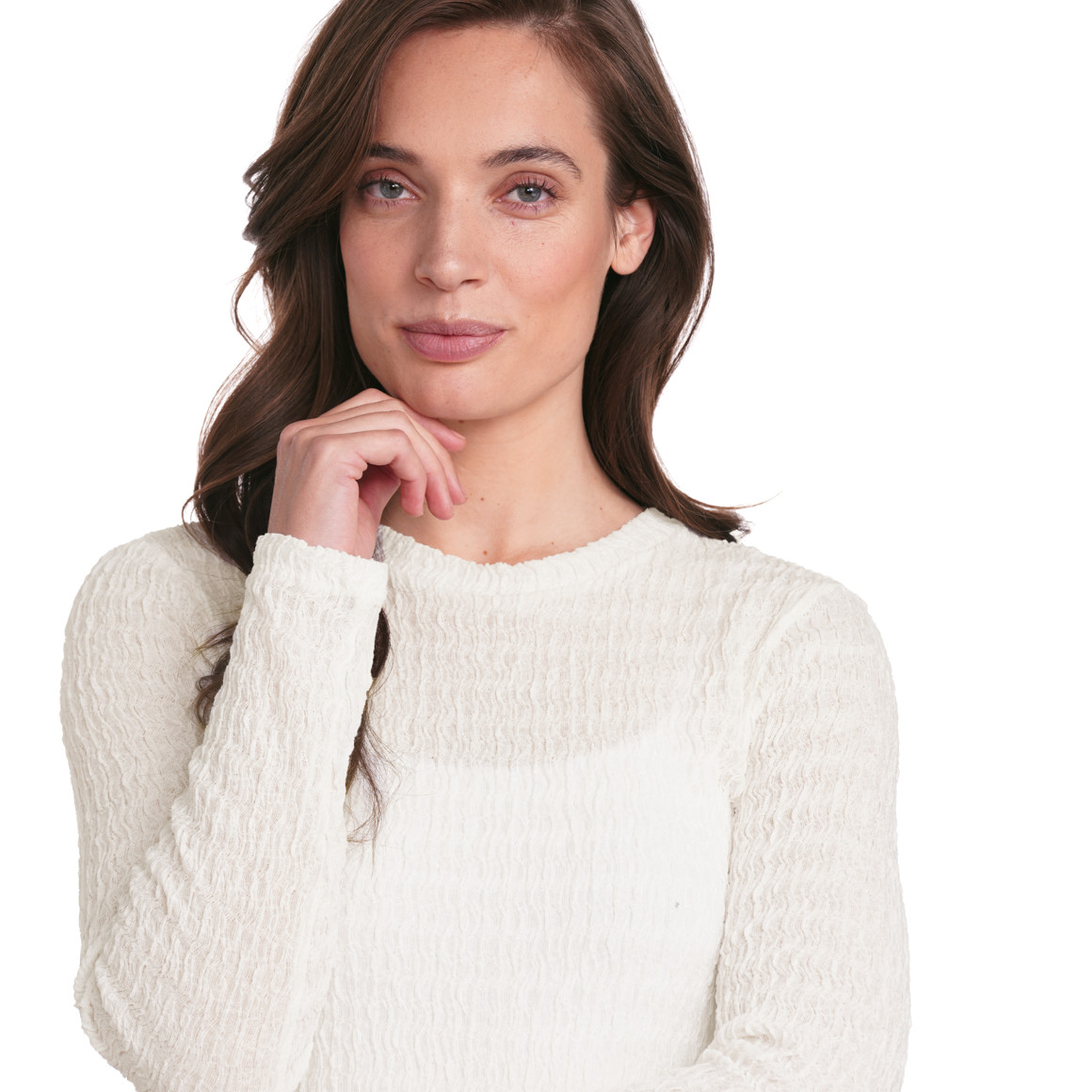 Gina Collection Damen Langarmshirt mit gekreppter Struktur weiss
