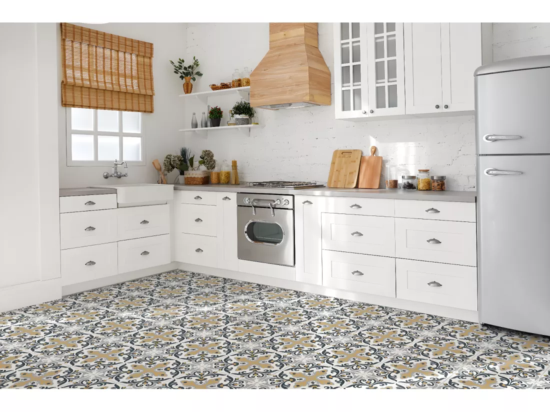 Carreaux autocollants PVC, Carrelage PVC adhésif - 9x30x30 - Modèle de plante