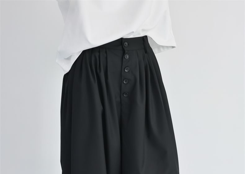 SIMPLE BLACK - Hoge taille effen wijde broek