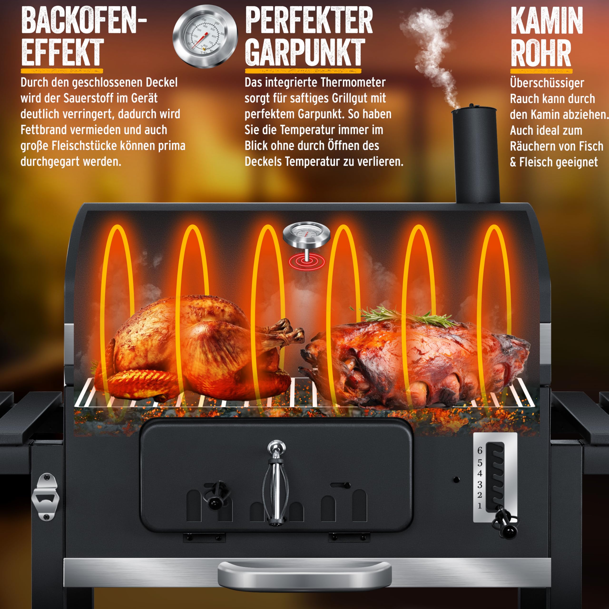 KESSER® Chariot à Barbecue | Grill XXL à Charbon de Bois avec Couvercle, Roues, poignée en Acier Inoxydable, Grille et thermomètre | Grand Barbecue au Charbon de Bois