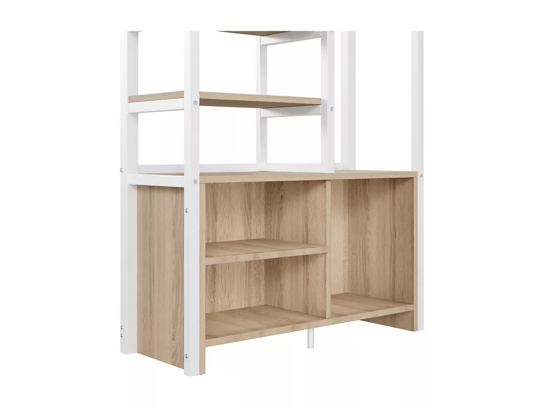 Lit mezzanine 90x200cm en métal - avec bureau + prises USB + barrières - Blanc