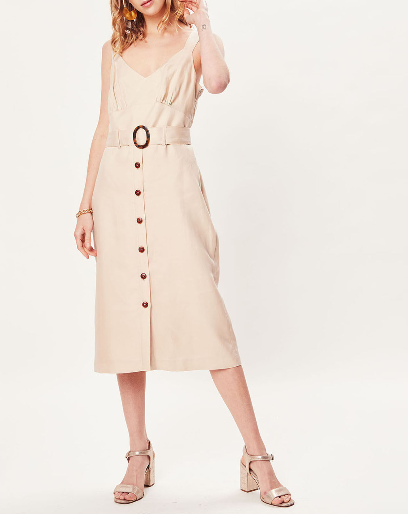 NafNaf Robe longue en Lin mélangé Ehilda beige