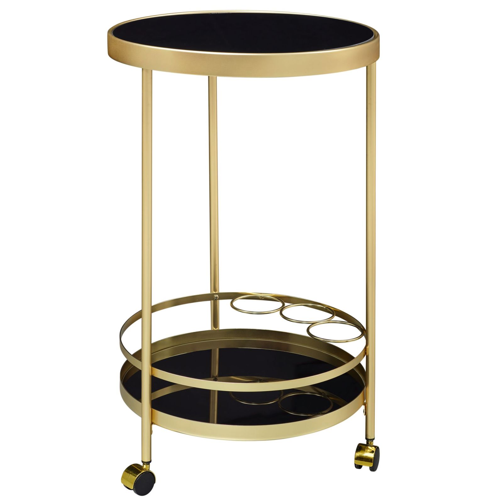 Servierwagen - goldfarben-schwarz - rund