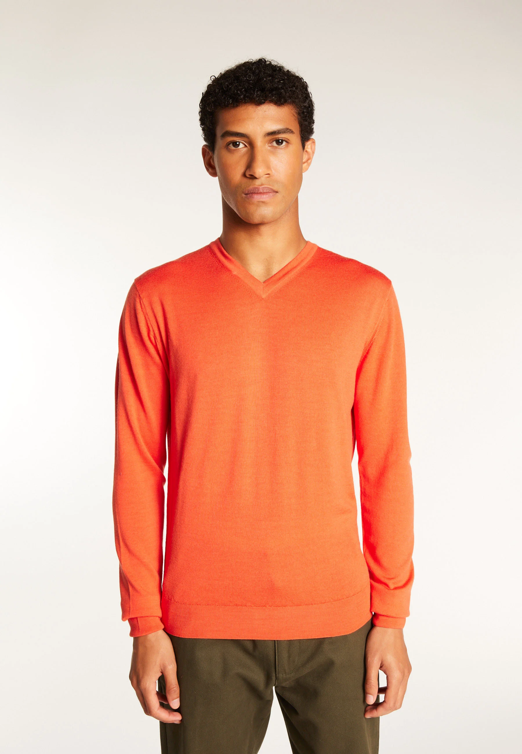 ELMOAH24 - Pull col v en laine mérinos | Orange