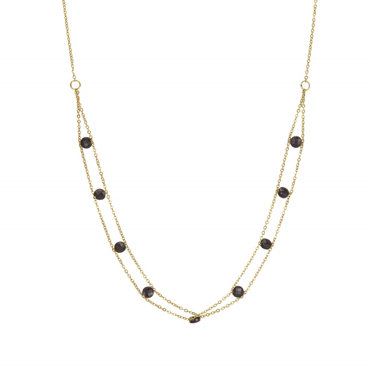 Collier Double chaine pierres Obsidienne