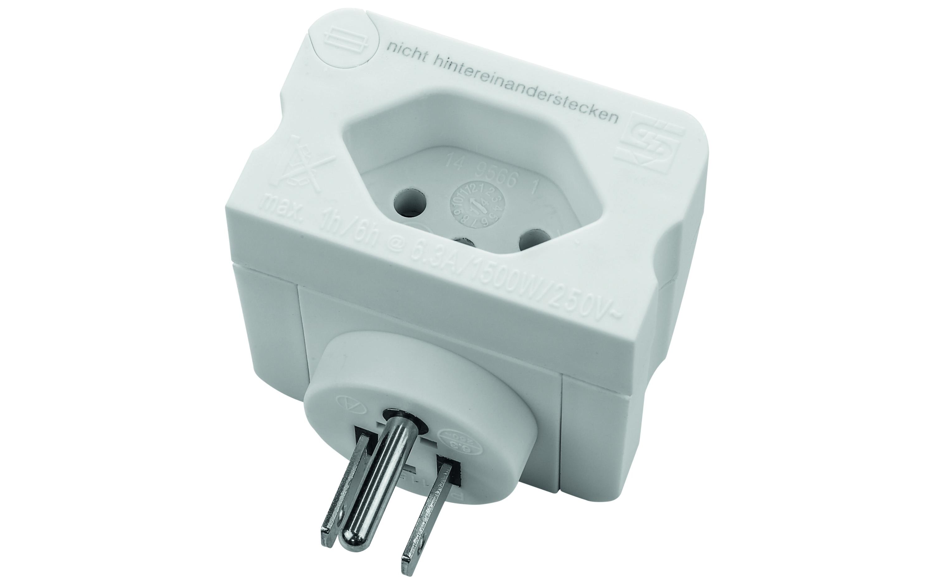Reiseadapter CH – USAWechseladapter für USA-Schweiz (T13), 3-polig, kein Spannungswandler, weiss