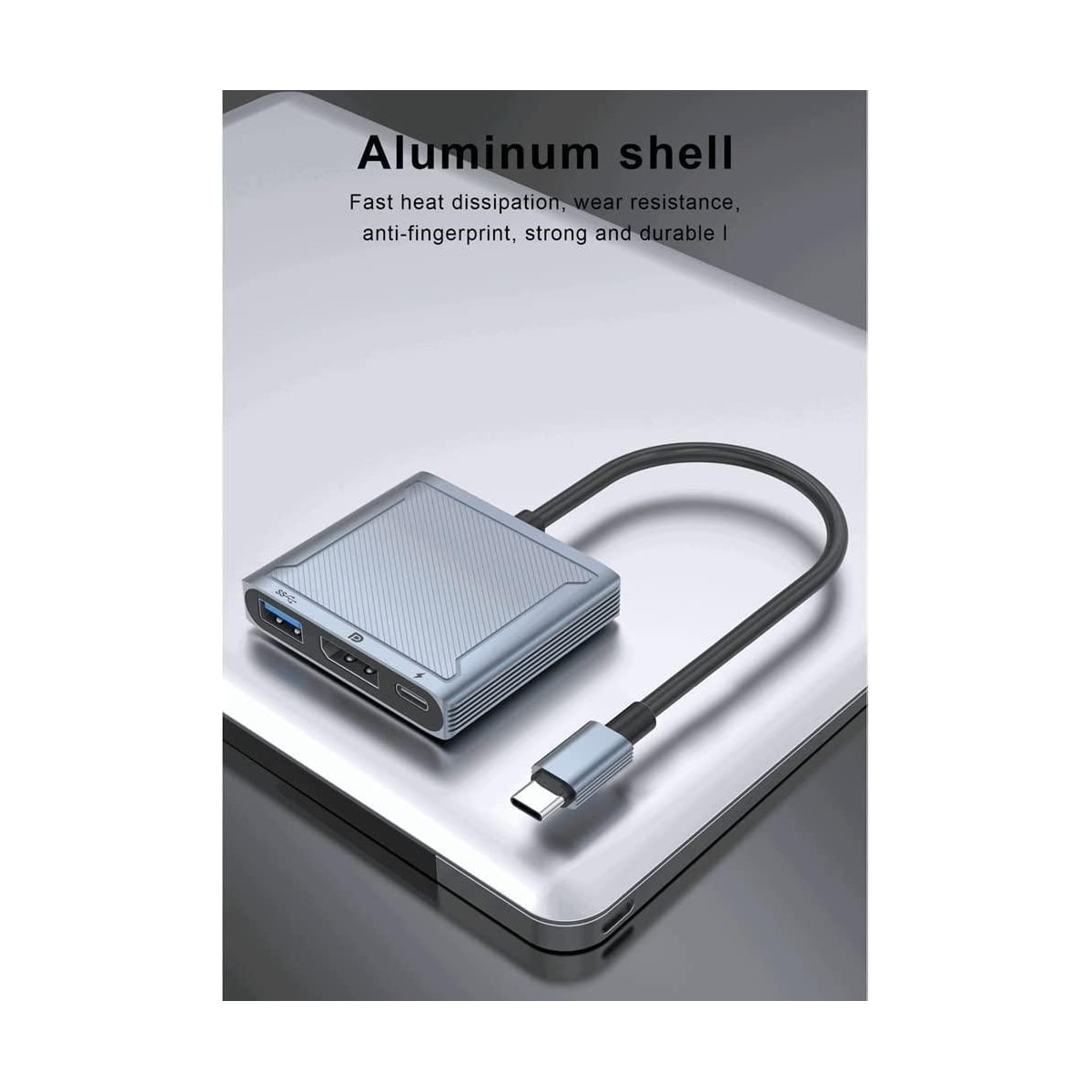 NÖRDIC 1 til 3 dokkingstasjon USBC til 1xDP 8K60Hz 1xUSBC 100W PD og 1xUSB-A 5Gbps