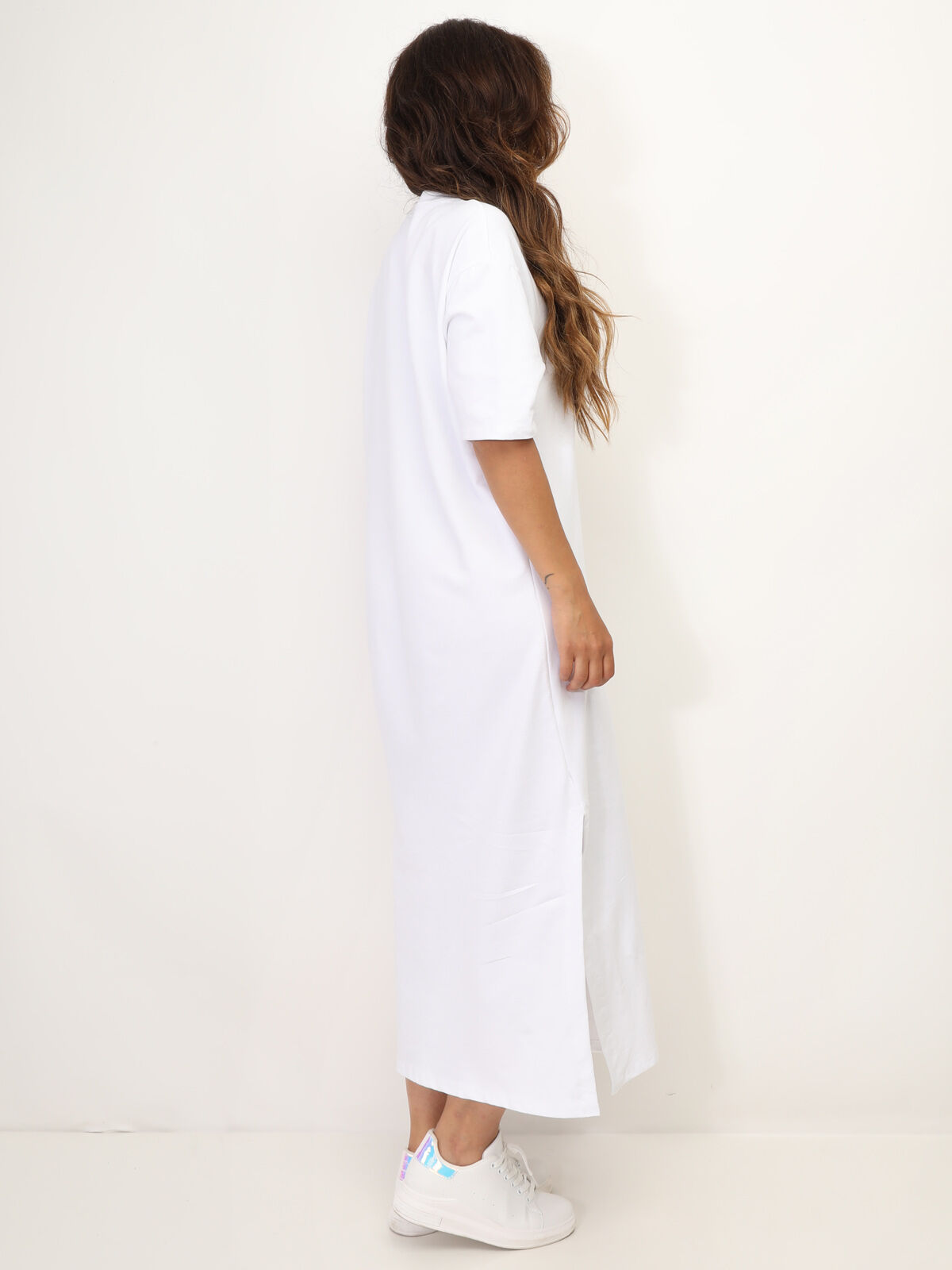 Robe T-shirt à fentes- Blanc