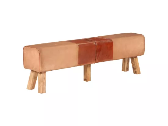 Banc de gymnastique marron 160 cm cuir véritable et toile