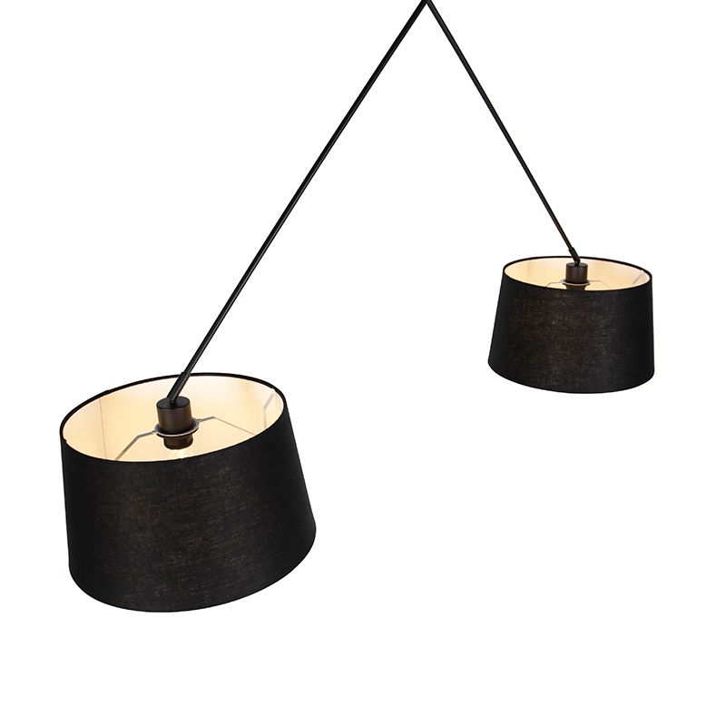 Hanglamp zwart met linnen kappen zwart 35 cm 2-lichts - Blitz