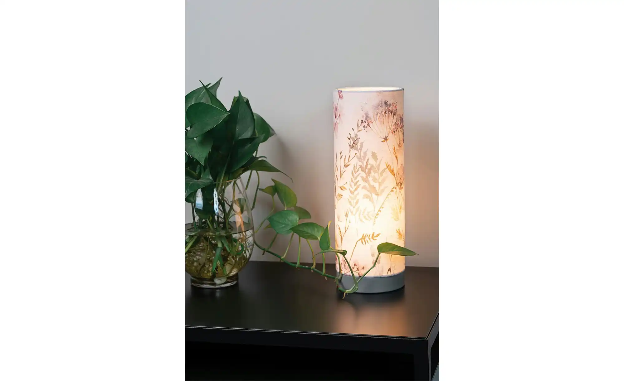 Tischleuchte, 1-flammig, Leinen `Floral`