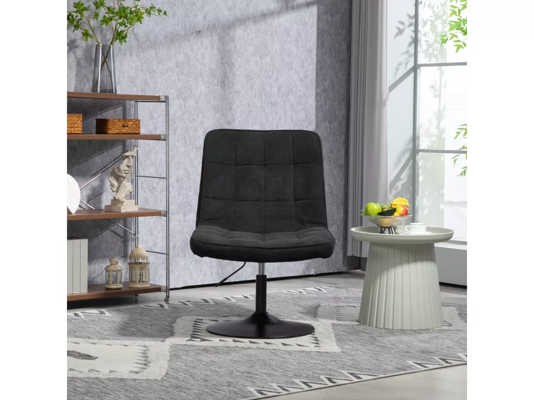 Fauteuil lounge HENRY chaise rembourrée avec base pivotante et couverture en velours côtelé noir