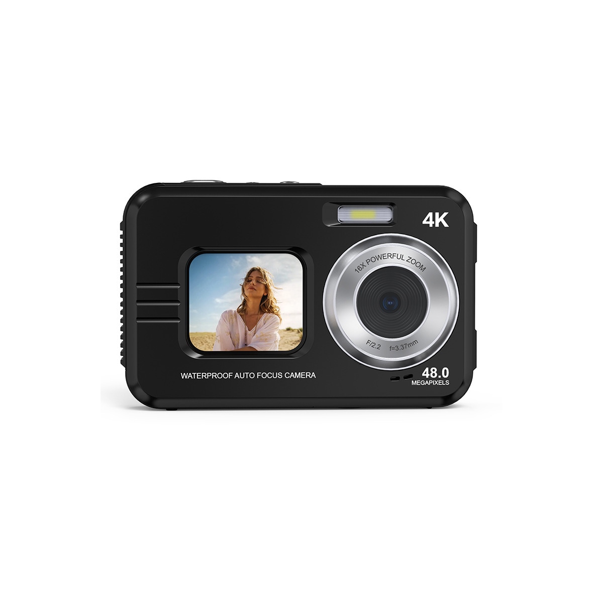 Undervannskamera vanntett 48MP/4K/16x zoom/dobbel skjerm/autofokus Sort