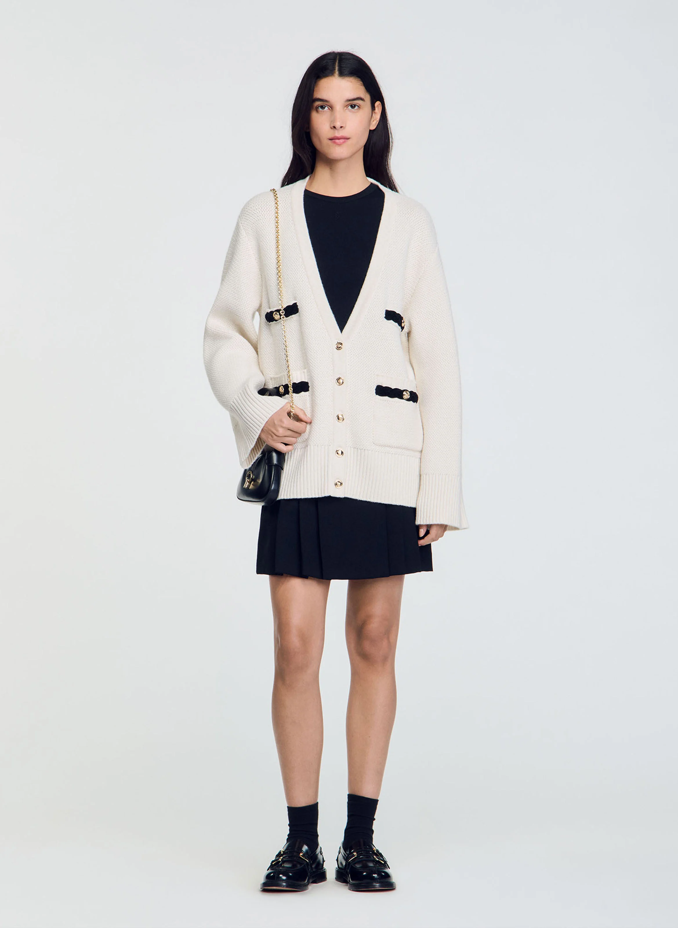 Cardigan ample col V en laine | Blanc