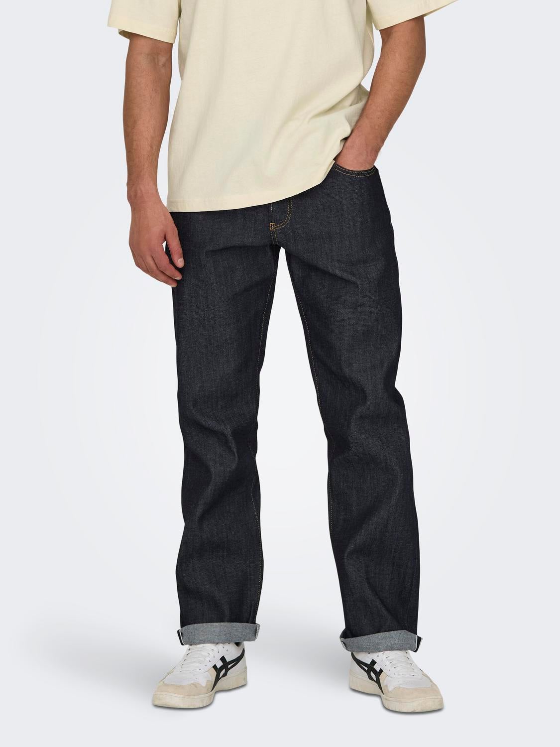 ONSEDGE Mittlere Taille Gerade geschnitten Jeans Dark Blue Denim