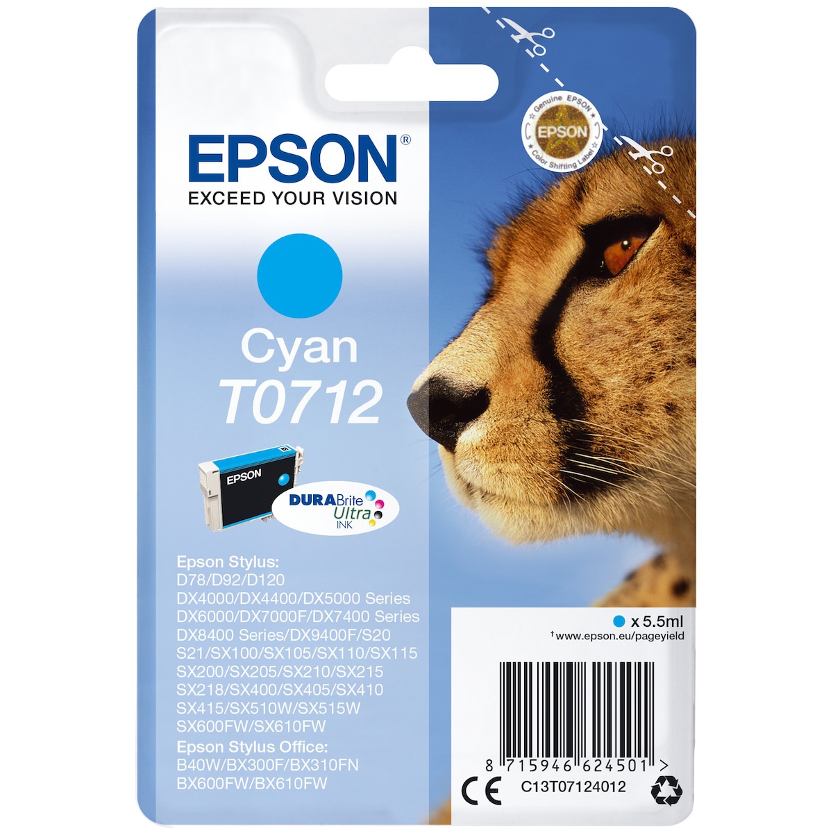 Epson blekkpatron DuraBrite Ultra T071 Cyan