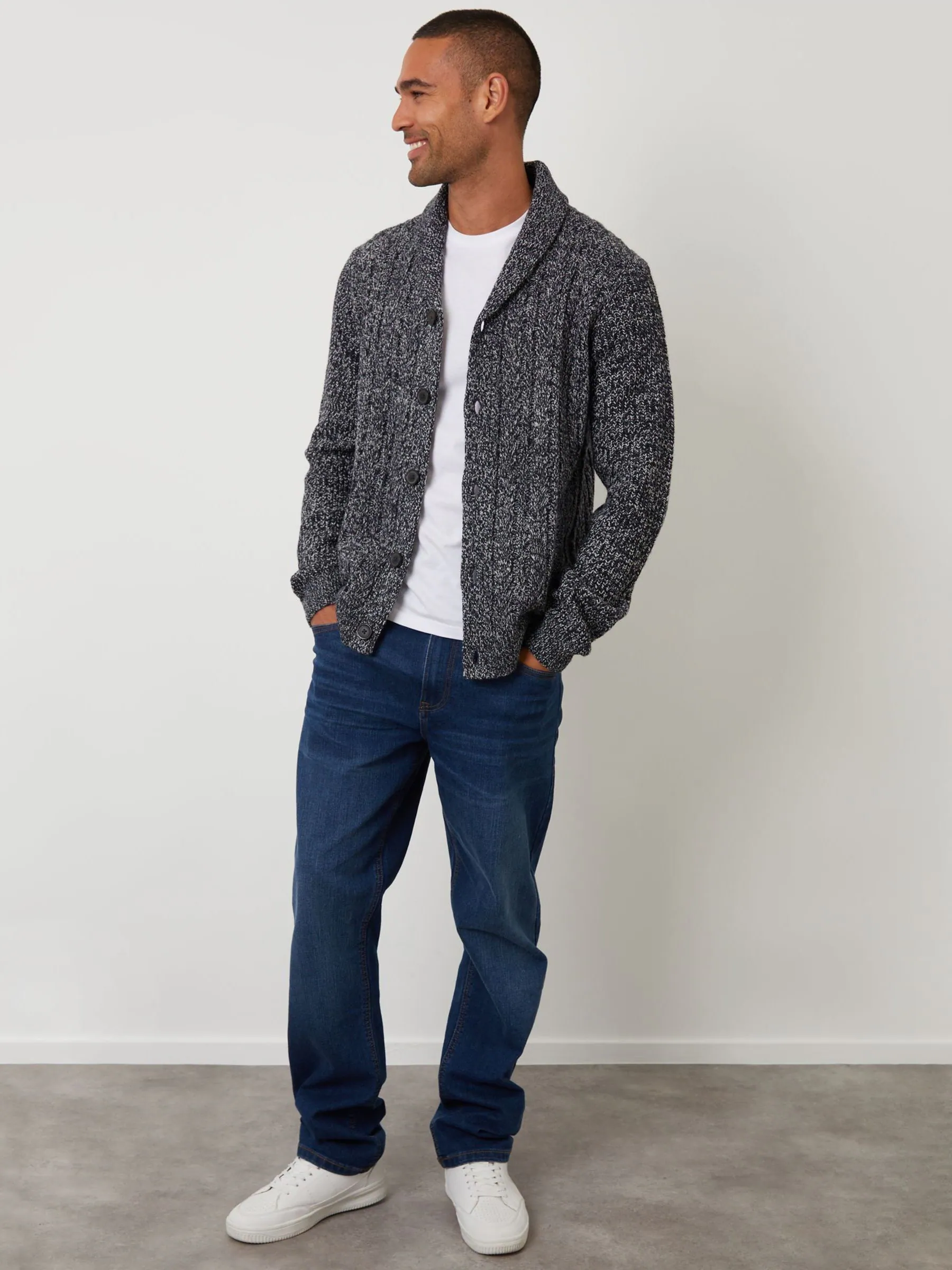 Blauw - Threadbare gebreid vest met sjaalkraag en wol