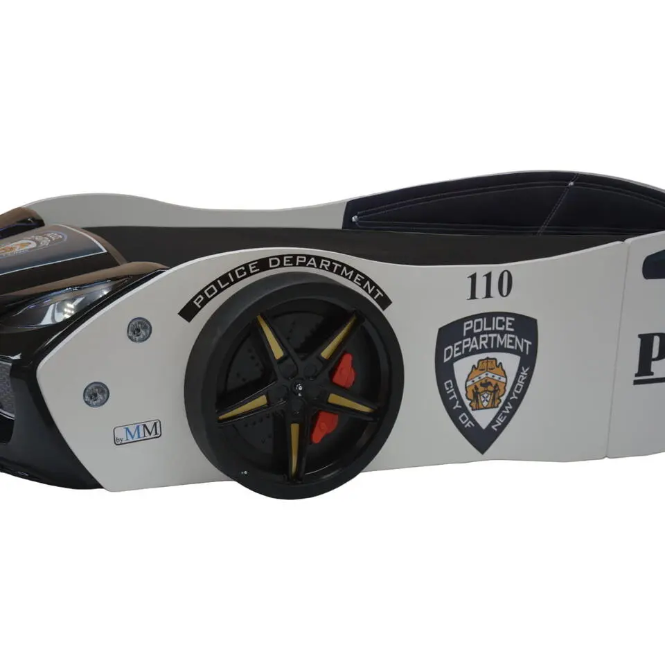 Politiebed - Autobed - Met licht en bekleding - 246x115x58 cm - Wit