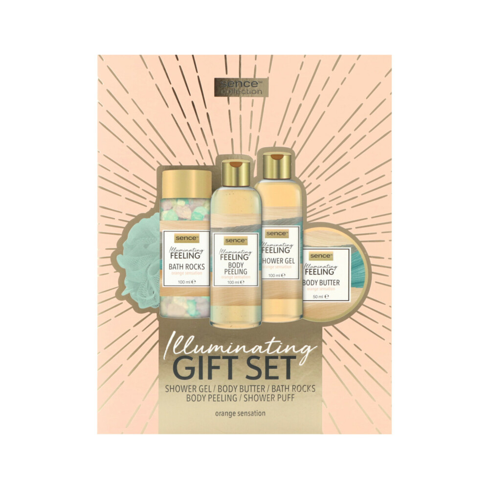 Sence Collection geschenkset Wellness Book Radiance Boost Douchegel 100 ml + Peeling 100 ml + Body Butter 50 ml + Bad stenen 100 g + spons1 set