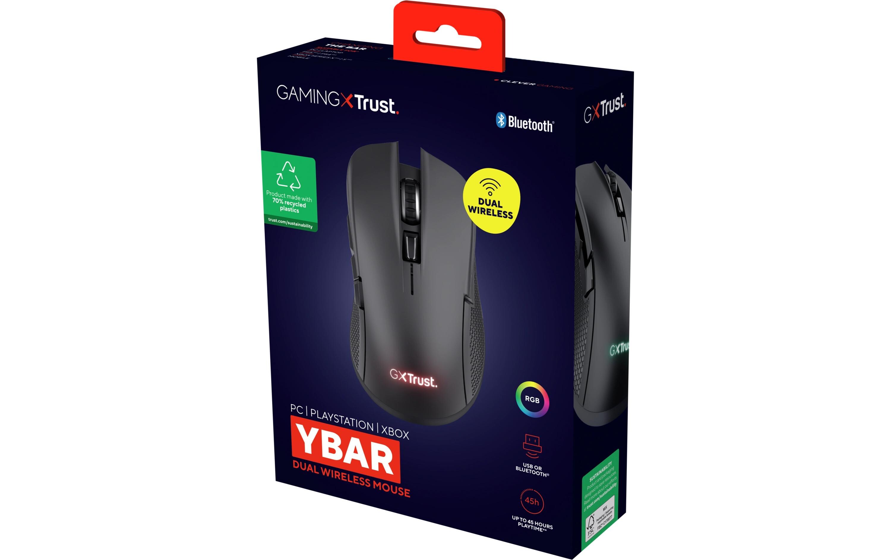 Gaming-Maus GXT 931 YbarKabellose und wiederaufladbare Gaming-Maus mit Mehrgeräteanschluss und 50 Stunden Laufzeit