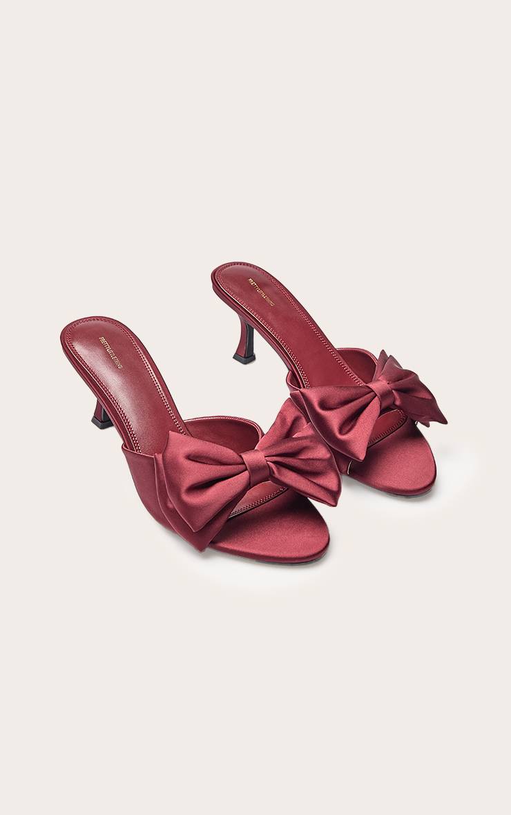 Rouge Bordeaux Mule À Talon Avec Nœud En Satin