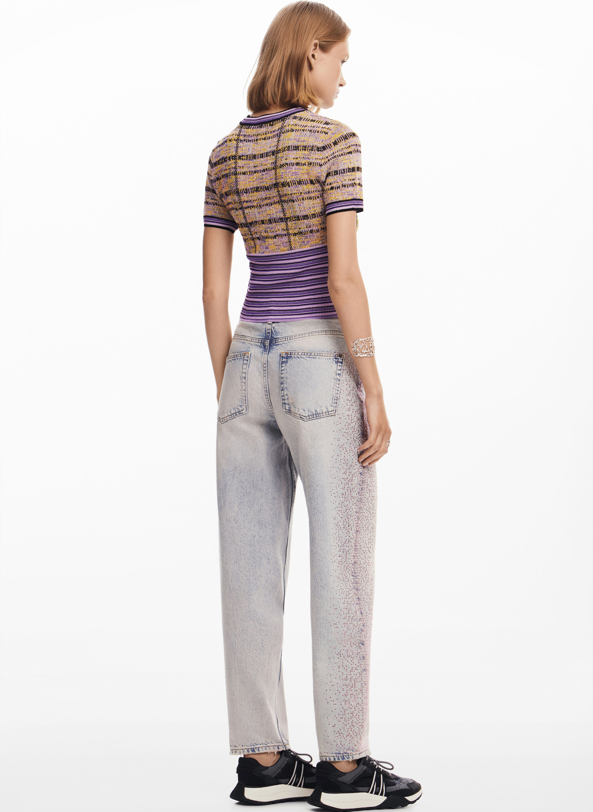 Tee-shirt ajusté col rond imprimé | Multicolore