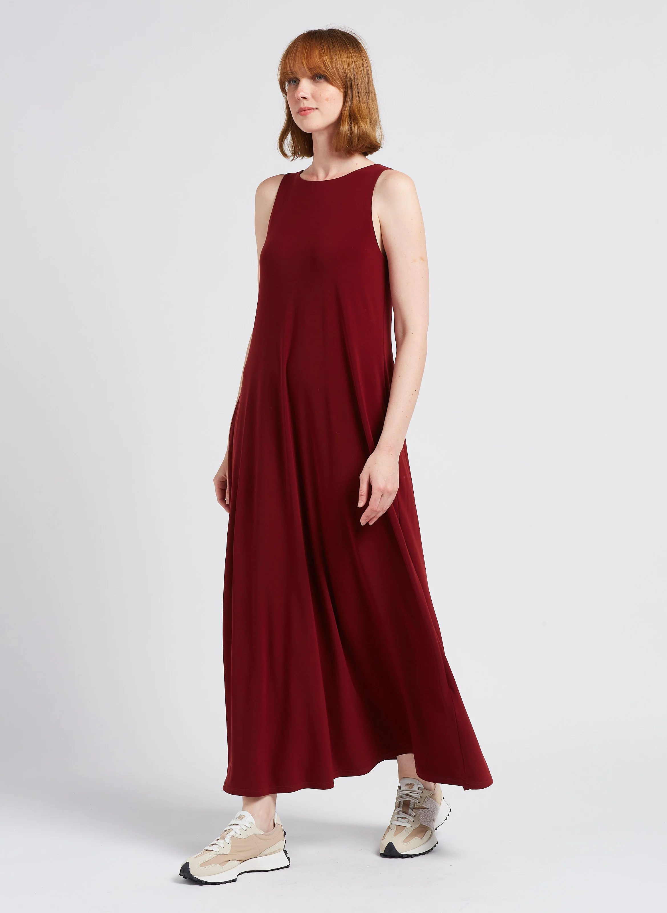 LANA - Robe longue col rond| Rouge