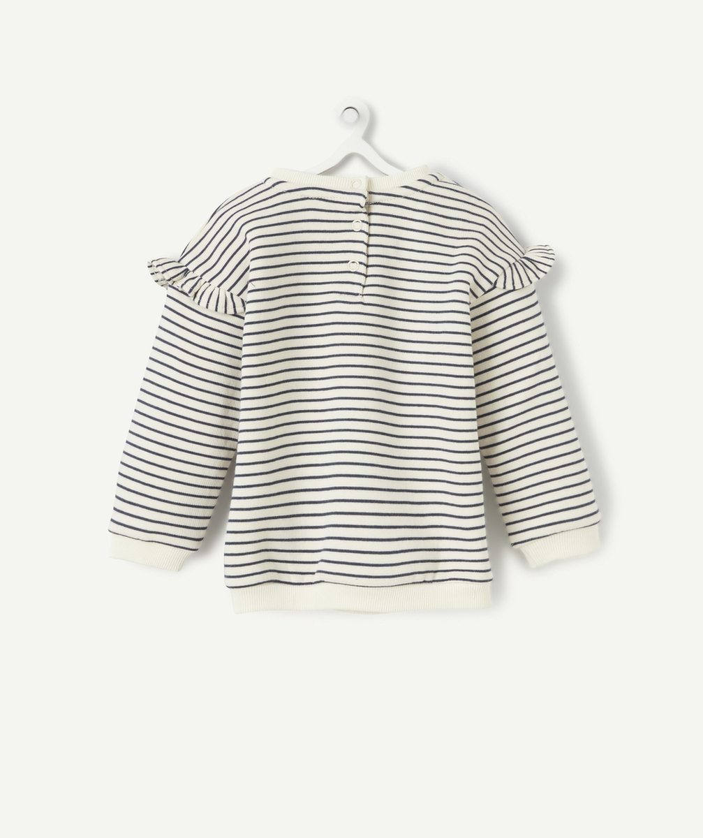 SWEAT BÉBÉ FILLE EN FIBRES RECYCLÉES RAYÉ BLEU ET BLANC