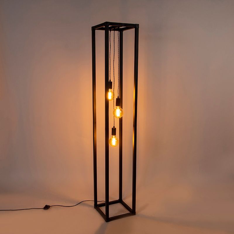 Industriële vloerlamp zwart 3-lichts - Big Cage