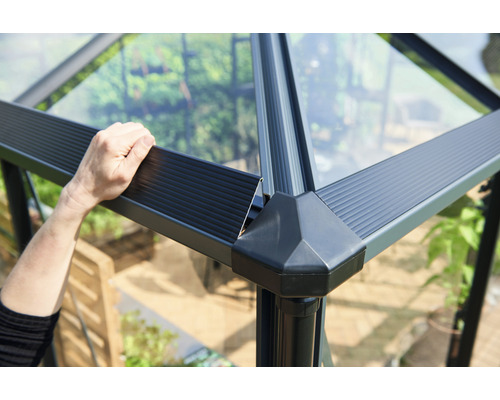 JULIANA Compacte kas, 8,2 m², 10 mm dubbelwandige polycarbonaat panelen, 224 x 368 cm, antraciet/zwart