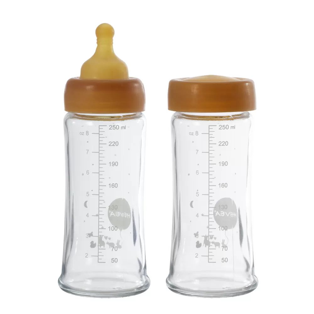 Hevea Baby Glasflaske Wide Neck 250 ml - 2 pak