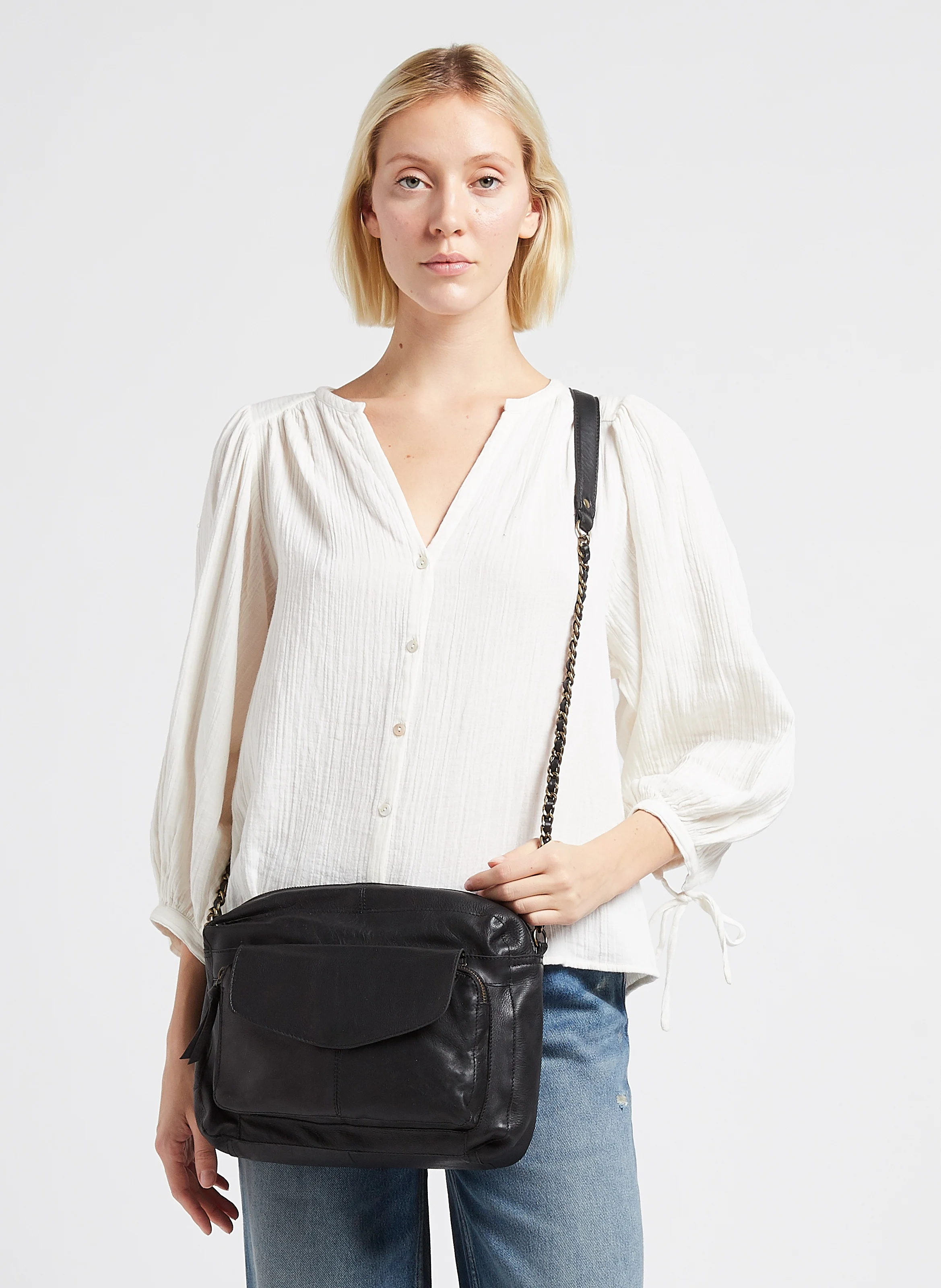 NAINA - Sac bandoulière en cuir| Noir