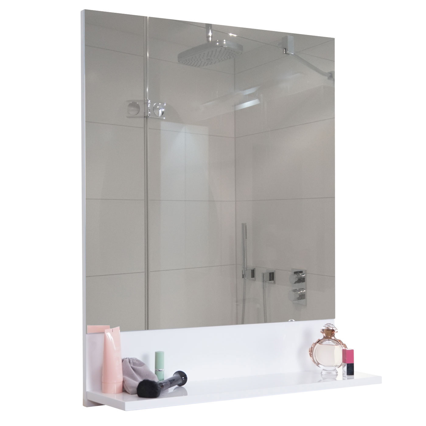 Wandspiegel mit Ablage MCW-B19, Badspiegel Badezimmer, hochglanz 75x60cm ~ weiß