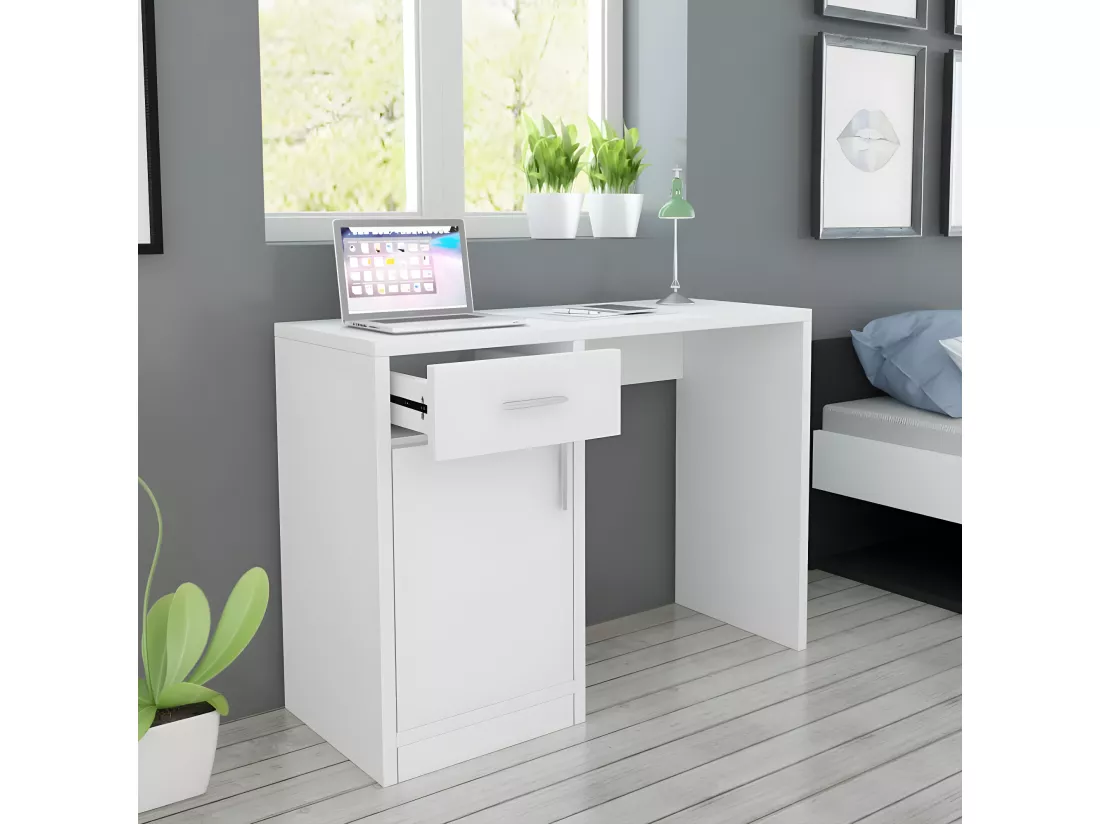 Bureau avec tiroir et placard 100x40x73 cm Blanc
