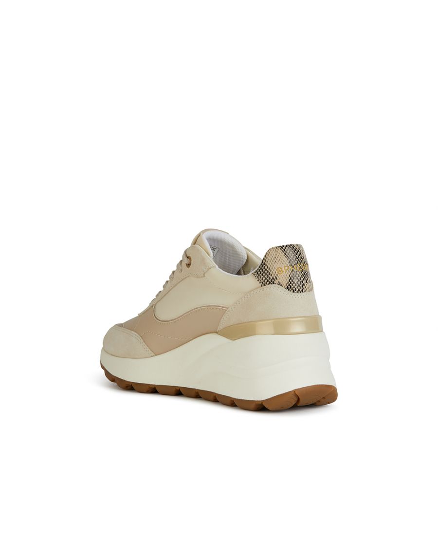 Baskets cuir tissu beige