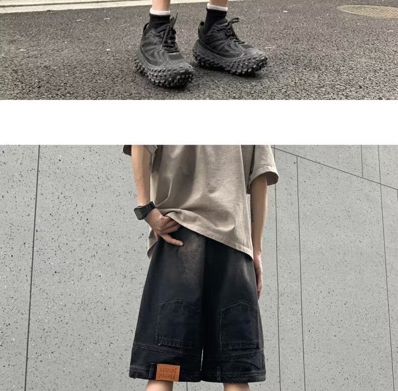 Cowpow - Mid Rise Washed Panel Denim Shorts