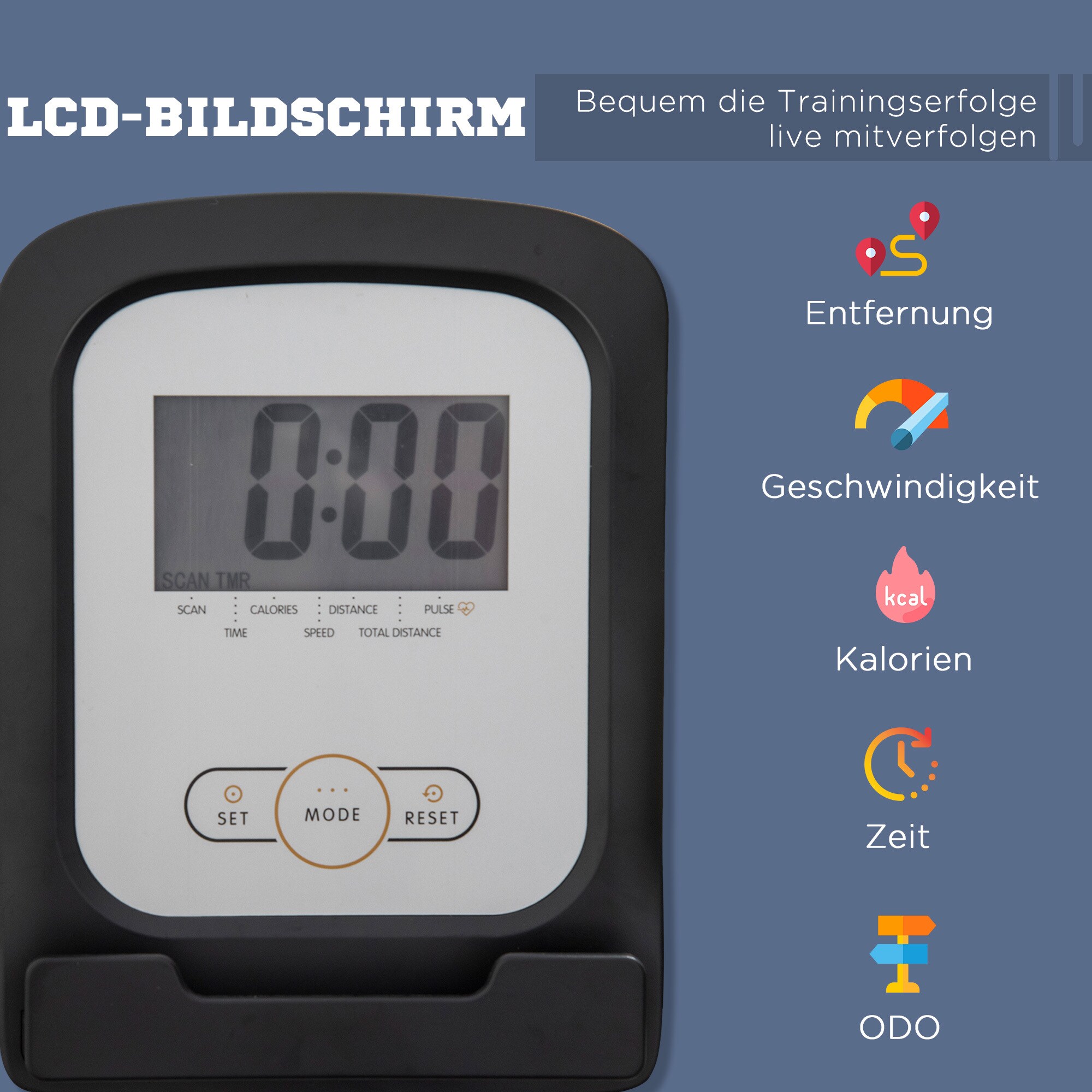 HOMCOM Fitnessrad mit LCD-Shirm grau 122-137L x 62B x 103H cm