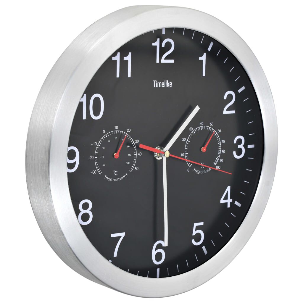 vidaXL Wandklok met hygrometer en thermometer, 30 cm, zwart