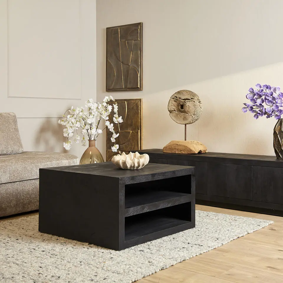 Salontafel Zwart Hout - 80x80x40cm - Brussel