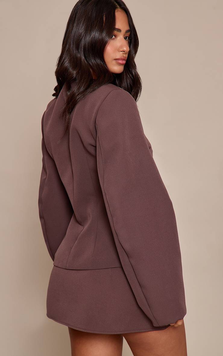 Chocolat Blazer Coordonné Petite Tissé À Taille Cintrée Manches Cocon Et Boutonnage