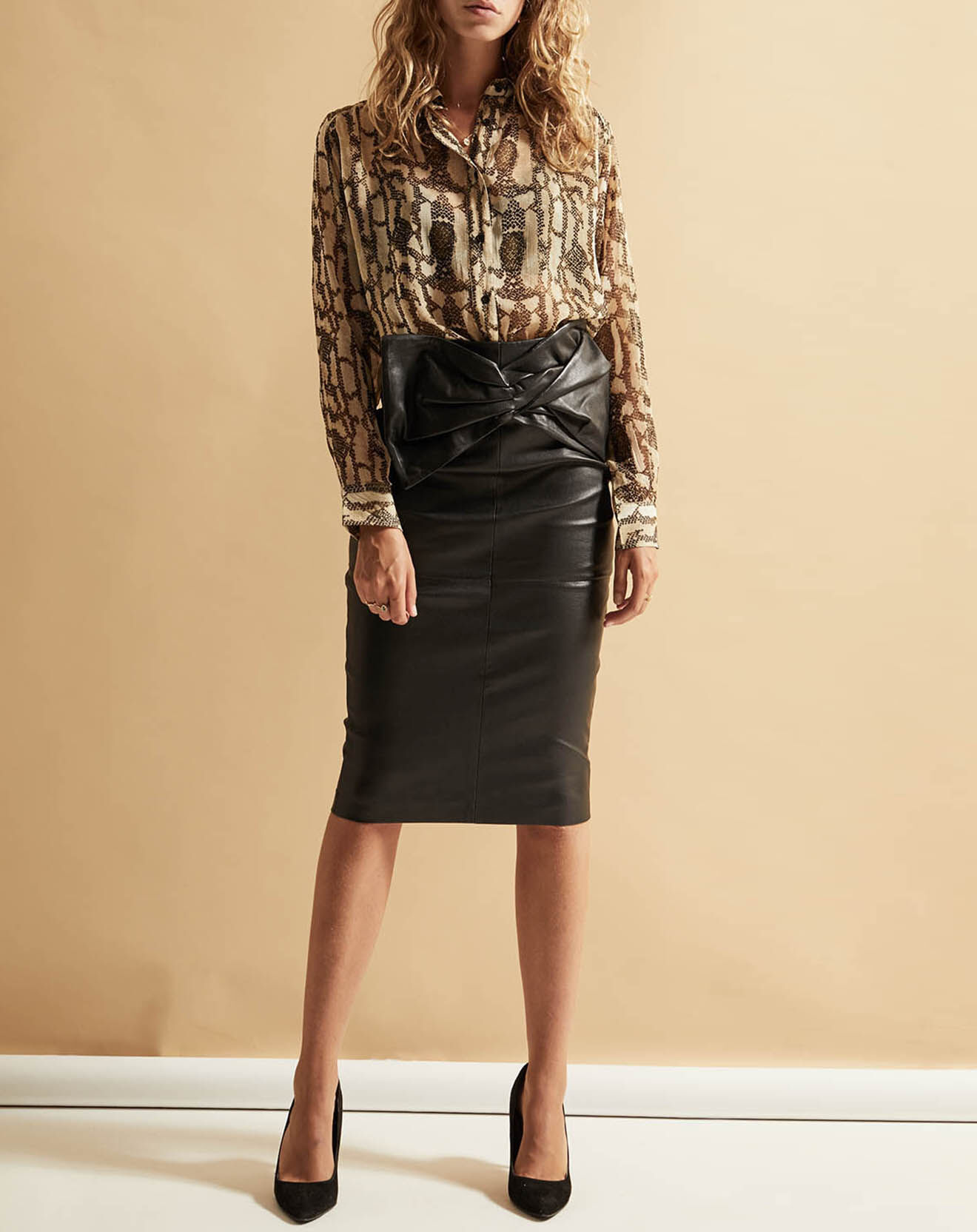 Belair Jupe en Cuir d'Agneau Jeane noire